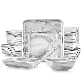 MALACASA Blance 30-Piece Marble Grey Porcelain Tableware