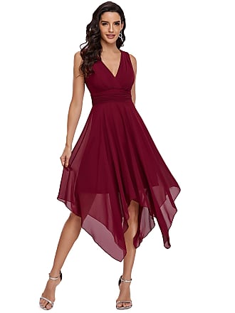 Ever-pretty Womens Chiffon Irregular Sleeveless Beach Dress for Women Short Burgundy US24