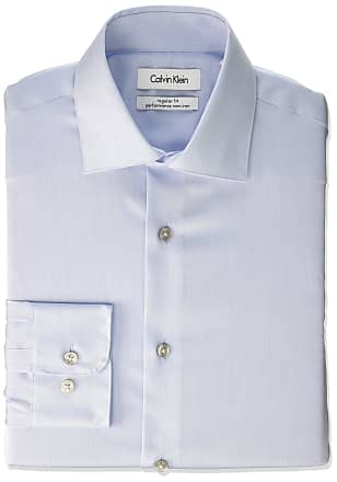 Calvin Klein Mens Regular Fit Non Iron Herringbone Spread Collar Dress Shirt, Blue, 17.5 Neck 32-33 Sleeve