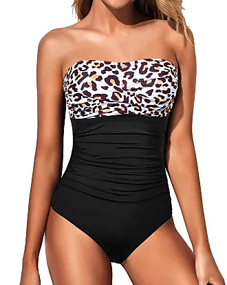  Yonique Women Strapless One Piece Swimsuit Tummy Control Bandeau  Bathing Suit Cheeky Swimwear Black XS : Clothing, Shoes & Jewelry