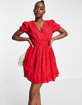 NA-KD broderie anglaise wrap dress in red