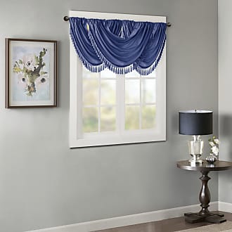 Madison Park Elena Waterfall Embellished Rod Pocket Valance, Faux Silk Valances for Window, 38x46, Navy