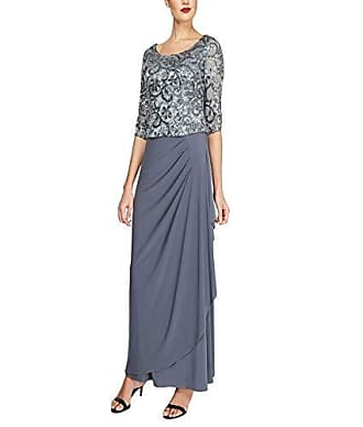 Le Bos Womens Plus Size Embroidered Sequin MESH LACE Dress with Drape, Silver, 18W