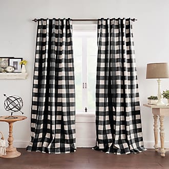 Black, Red 2 Pack Buffalo Check Valances Curtains Pom Window Curtain Panels Rod Curtains Christmas Decorations for Bedroom Vintage Farmhouse Semi Sheer Curtain Drapes for Kitchen Dorm Guest Room