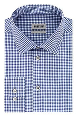 Kenneth Cole Unlisted by Kenneth Cole Mens Dress Shirt Regular Fit Checks and Stripes (Patterned), Medium Blue, 16-16.5 Neck 36-37 Sleeve