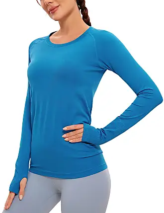  Womens Seamless Athletic Long Sleeves Sports Running Shirt  Breathable Gym Workout Top Hibiscus Purple X-Small