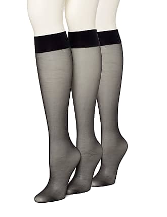 Hue Womens Sheer Knee Hi Socks, Black-3 Pair Pack, One Size