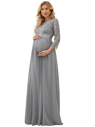 Ever-pretty Womens Chiffon A-Line Lace Long Maternity Dress for Photoshoot Gray US8