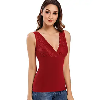 Women's Shapewear Tank Top Thermal Underwear Tops for Women Fleece Lined  Lace V Neck Camisoles with Built-in Bra 