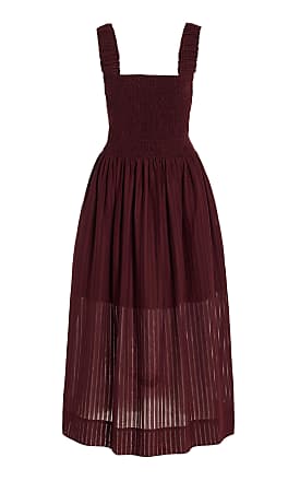 Three Graces London Womens Cordelia Smocked Stretch-Cotton Midi Dress - Burgundy - Moda Operandi