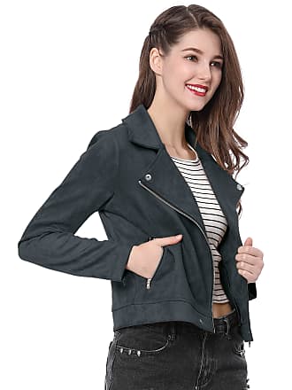 Allegra K Women's Long Sleeve Moto Cropped Jacket