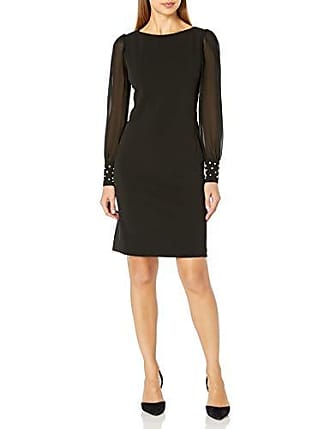 Karl Lagerfeld Womens Solid Sheer Sleeve Sheath Dress, Black, 6