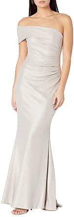 Eliza J Womens ONE Shoulder Long Dress with Side Tucks, Champagne, 12 Petite