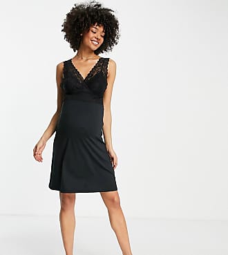 Mama Licious Mamalicious Maternity recycled blend night gown with lace detail in black