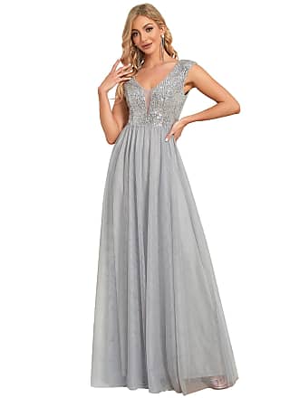 Ever-pretty Womens V-Neck Sleeveless Sequin Dress Formal Dress for Evening Party for Women Gray US16