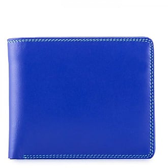 Compact Mini Wallet in Saffiano Leather with Money Clip and Coin Purse, Blue and Yellow