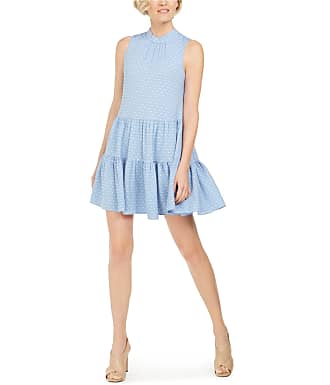 Calvin Klein Womens Mock Dress with Back Neck Tie, Chambray/White, 14