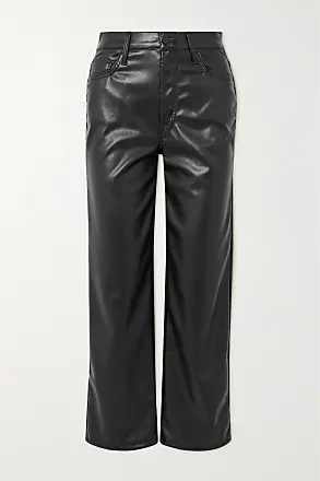 CROPPED FAUX LEATHER TROUSERS, Black