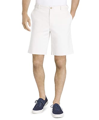 IZOD Saltwater Flat Front Shorts Stretch White Beige Chino New Mens 32 x 9.5 IN 