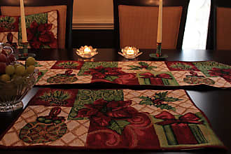 Tache Rococo Elegant Ornate Black Green Paisley Dining Cotton Linen Tapestry Woven Table Runner with Tassels 13x72