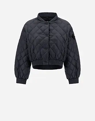 Chaqueta bomber de lana azul oscuro con detalles en blanco para mujer