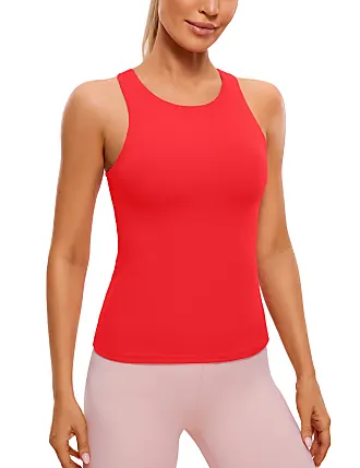 CRZ YOGA Womens Seamless Ribbed Racerback Tank Tops with Built in Bra -  Padded Scoop Neck Slimming Athletic Long Camisole