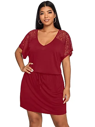  SOLY HUX Womens Plus Size Velvet Dress Sweetheart Neck Short  Sleeve Tie Front Midi Dress Party Cocktail Dresses Plain Burgundy 1XL :  Clothing, Shoes & Jewelry