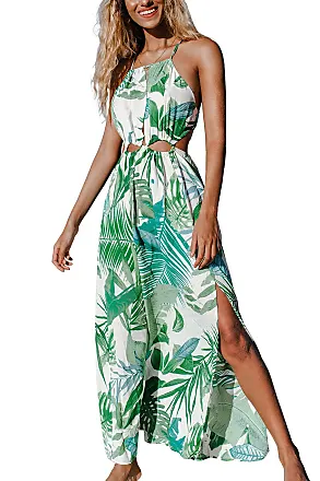 anna-kaci Plus Size Tropical Floral Tie Waist Flowy Maxi Dress in