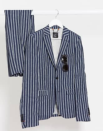 Avail London Avail London skinny fit linen suit jacket in navy stripe