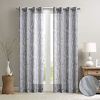 Madison Park Semi Sheer Curtain Modern Contemporary Botanical Print Out Design, Grommet Top, Single Window Drape for Living Room, Bedroom and Dorm, 50x95, Bird Gre