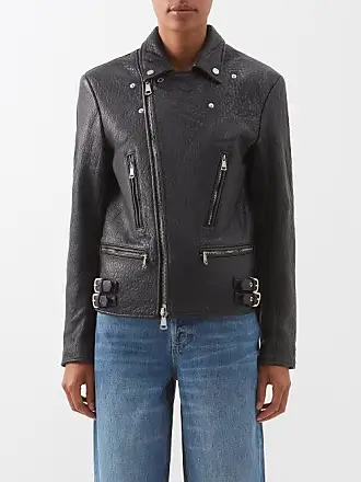 Black Oversized tumbled-leather biker jacket, Raey