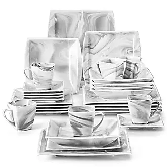 MALACASA Square Plate Set, 12-Piece Marble Plates and Bowls Sets for 6,  Porcelain Dish Set with Dinner Plates and Pasta Bowls, Modern Dinnerware  Sets