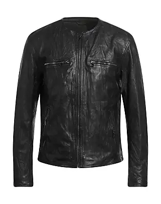 Women’s Adele Black Leather Jacket with Ribbed Collar and Hem