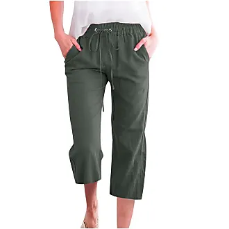 Pantaloni di lino di cotone da donna, pantaloni casual in vita elastici con  coulisse