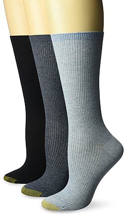 Gold Toe Womens Non-Binding Ribbed Crew Socks, 3-Pairs Casual, Chambray/Navy, One Size (Pack of 3)