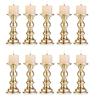 Pillar Candle Holders Set of 2 Gold/Silver/Bronze/Black Candlestick Metal  Flameless Candlestick Holders Stand Centerpieces Decoration Ideal for