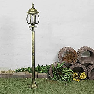 Rustikale Gartenlampe Antik Gold wetterfest E27 H:49cm Glas Aluminium Sockellampe Außen Weg Einfahrt