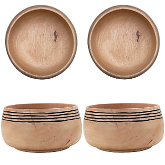 Black Bloomingville Modern Large Mango Wood Footed Serving Decorative Carved Circles Bowl 