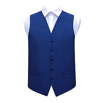 DQT Woven Plain Solid Check Navy Blue Mens Wedding Waistcoat & Tie Set 