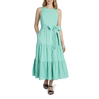 Tahari by ASL Womens Sleeveless Cotton Poplin Tiered Ruffle Maxi Dress, Turquoise, 8