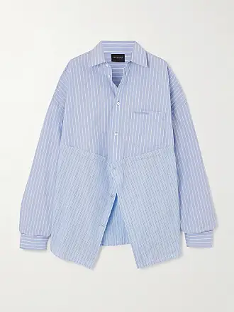 Balenciaga raw-cut striped swing shirt - Blue