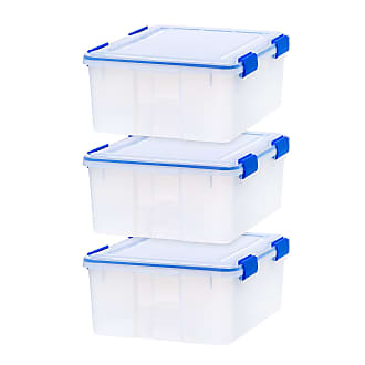 Iris 30 Quart WeatherPro Plastic Storage Bin Tote Organizing Container with Durable Lid and Seal and Secure Latching Buckles, Clear With Blue Buckles, 30 Q