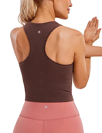 CRZ YOGA Women's Yoga Slim Fit Tops Seamless Longline Tank Crew Neck