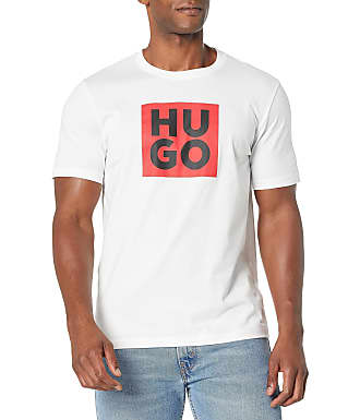 HUGO - Denim regular-fit jeans with stacked-logo jacquard