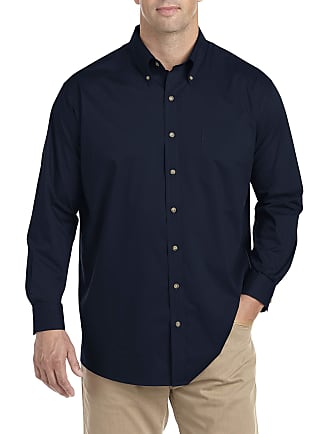 Harbor Bay by DXL Big and Tall Easy-Care Solid Sport Shirt, Navy 5XLT