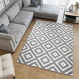 Teppich Klassisch Wohnzimmer Kurzflor Griechisch Muster mit Blumen in Grau
