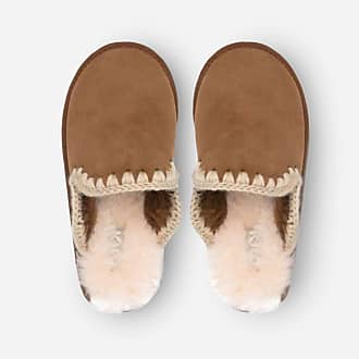 Mou - Closed Toe Fur Slipper with Logo Long Hair Ponyskin