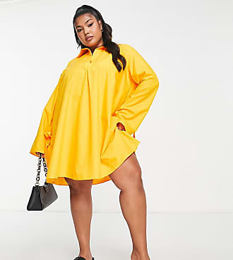 Asos Curve cotton poplin trapeze mini shirt dress in clementine-Orange