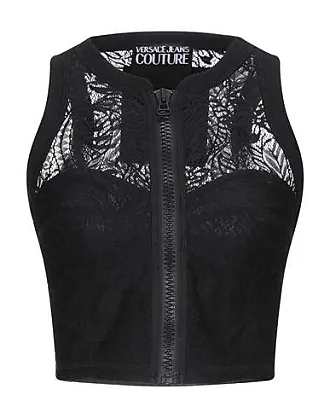 VERSACE La Greca copped embellished knitted top