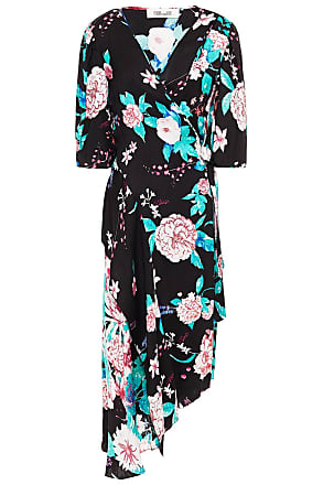 Diane Von Fürstenberg Diane Von Furstenberg Woman Audrina Asymmetric Floral-print Jacquard Midi Wrap Dress Black Size XXS